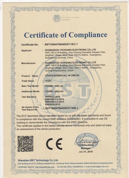 Porcelana Guangzhou Yichuang Electronic Co., Ltd. certificaciones